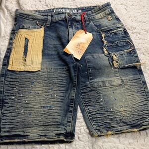 Distressed Denim Shorts with Pockets